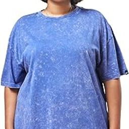 Women's Self Design Oversized Fit Half Sleeve Round Neck Cotton Jersey Plus Size Acid Wash T-Shirt-image-48