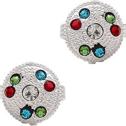 Missmister Silver plated Round shape colourful Four colour CZ studded Adjustable size Ethnic Bridal wedding purpose toe ring foot ring for Women (MM6161TRRM)-image-2