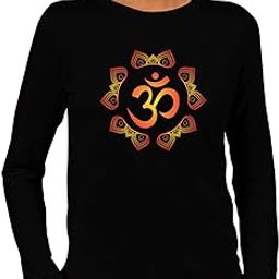 Women's Regular Fit Om Symbol Cotton Graphic Printed Round Neck Full Sleeves Black and White Yoga Tshirt. Yoga, Meditation,Exercise, Pootlu Tops and Tshirts-image-28