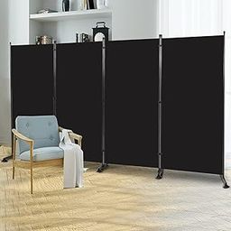 Room Divider 6FT Folding Privacy Screens, 4 Panel Partition Room Dividers w/Freestanding Design, Portable Wall Divider for Room Separtation, Fabric Screen Panel for Home Office Dorm School Black-image-37