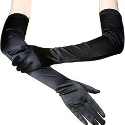 Spicy Temptations Ladies Elbow Length 21" Long Satin Gloves Evening Party Stage 1920s Gloves Adult Size (Black)-image-54