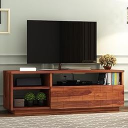 Peedha Studios Solid Sheesham Wood TV Unit for Living Room with 3 Shelves and 1 Drawer Storage - Accommodates up to 55 Inch TV (Natalia,Honey)-image-113