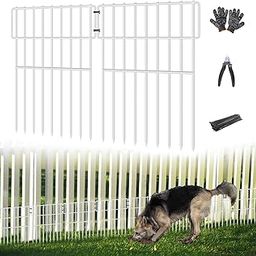 25 Panels Garden Fencing Animal Barrier, 17in (H) X 27ft (L) No Dig Dog Fence, 1.25 in Gap Fence Border for Dogs Rabbits, Rustproof Metal Decorative Fences Blocker for Outdoor, Yard, Patio, White-63