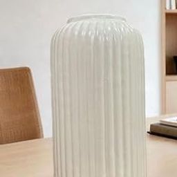 Vase, Ceramic Vase, Modern Decorative Ceramic Vase, White Ribbed Design, 15 cm Height, Cylindrical Shape-image-3