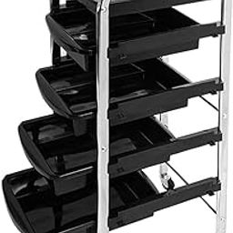 SWEETPEA.Fx®1Pcs Silver Frame Storage Trolley Hairdresser Cart Barber Beauty Hairdressing Mobile Serving Cart with 5 Drawers for Salon Spa, Black-image-86