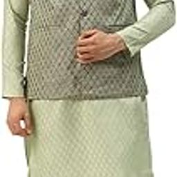 (Since 1958 Men's Silk Blend Pista Kurta & Nehrujacket with OffWhite Pyjama Combo-image-61