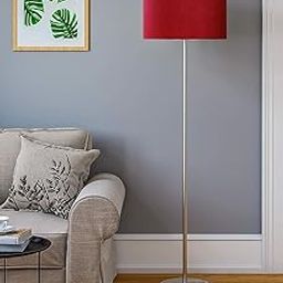 MS Handicraft Floor Lamp Standing Modern Stainless Steel Silver 5ft Height with 16 Inch Red Drum Lampshade for Living Room, Corner Home, Hotel, Office Décor (Shade- Red)-picture-3