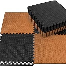 GSQUARE Fitness Puzzle Mat, Gym Floor Mat, Exercise Mat, EVA Foam Interlocking Tiles, Protective Flooring for Gym Equipment and Workouts, 12mm Extra Thick (Brown - Black, 4 mats - 16 sqft)-32