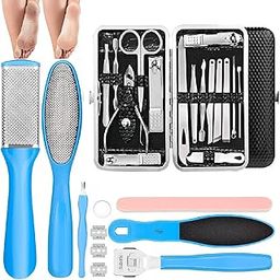 MACPLUS Pedicure Kits - Callus Remover for Feet, 23 in 1 Professional Manicure Set Pedicure Tools Stainless Steel Foot Care, Foot File Foot Rasp Dead Skin for Women Men Home Foot Spa Kit, Blue-18