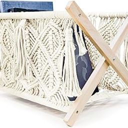 Macrame Magazine Rack - Boho Home Decor Storage Holder - Standing Basket, Standard Large Size, 14.17"×10.2"×10.2 (Ivory Tassels)-picture-3
