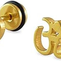 1 Pair Stainless Steel OM Stud Earrings for Boys/Men- Anti Tarnish, Waterproof OM Religious/Meditation Jewelry-image-31