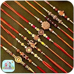 CraftVatika Rakhi Combo Set of 10 for Brother Bhaiya with 1 Fridge Magnet Boy Men Set of 10 Set Kundan Pearl Rakhi for Rakshabandhan Thread Set-10