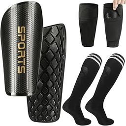Kids Shin Guards Set of 3 EVA Cushioning Shin Guards Shine Guards Sleeve and Knee High Compression Socks Teens Kids Sport Shin Guards Set-image-8