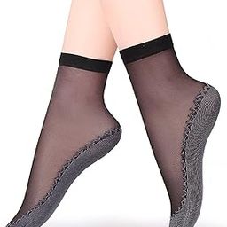 Women's Silk Stockings, Ultra-Thin Cotton Sole Short Ankle Socks (Black, PACK of 2)-14