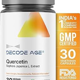 Decode Age Quercetin Supplement, Anti-Allergy Supplement, Supports Energy, Brain and Heart Health, and Immunity, 100mg, 30 Veg Capsules-6