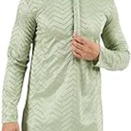 Men's Pink Viscose Rayon Chevron Embroidered Long Kurta | Men's Kurta | Embroidered Kurta for Men | Straight Fit Kurta for Men-image-3