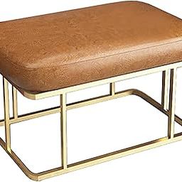 Indian Decor 38074 Footstool Cushioned Seat Bench Iron Art Shoe Changing Stool with PU Padded Seat Metal Frame, Ideal for Hallway, Living Room and Corridor - Golden Frame - Brown Cushion-image-72