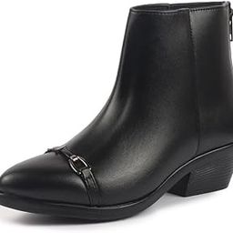 Women Flared Heel High Ankle Back Side Zipper Horsebit Buckle Chelsea Work Boots|Outdoor Boots|Formal Boots-image-20