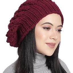 Winter Woolen Cap (Handmade Womens Slouchy Shroom Beanie (Maroon FBA)-image-58