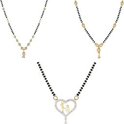 Jewellery One Gram Gold Plated Combo of 4 Mangalsutra Necklace Pendant Tanmaniya Nallapusalu Black Bead Chain For Women and Girls-image-36