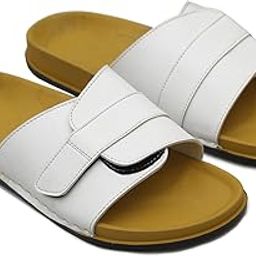 Comfort Slide Sandals for Men, White and Tan, Adjustable Strap-picture-39