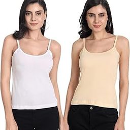 Women's Regular Fit Cotton Camisole Slip Spaghetti Combo Pack of 2-image-9