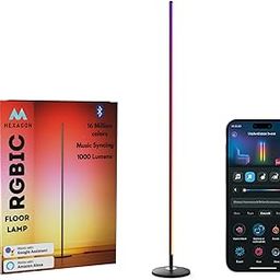 Hexagon RGBIC Smart Corner Floor Lamp – 16 Million Color Changing LED Light with Music Sync, Alexa & App Control – Sleek Ambient Mood Lighting for Bedroom, Gaming & Living Room (Black)-image-6