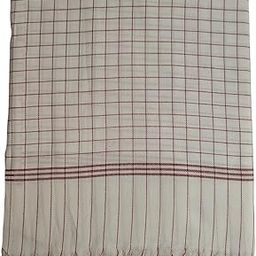 POCHIYA - THE INDIAN ETHNIC Traditional Cotton Chadar with Checkered Pattern, White and Maroon, Fringed Border-image-61