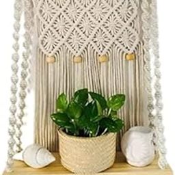RAKANO Macrame Wall Hanging Shelf, Decorative Handmade Floating Wooden Shelve, Hand Woven Items for Living Room Bed Room, Gift Item Kitchen, Size 12 x 5 x 24 Inch,Off White, 1-Pcs, GD-27-image-16