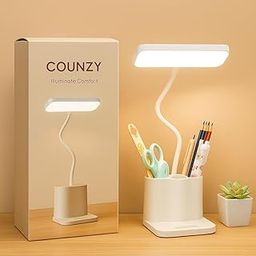 Counzy Study Lamp with 3 LED Color| Rechargeable Light LED Table Lamp| Lamp for Study Type- C Fast Charging | ABS, White (Pack of 1) (028)-image-126