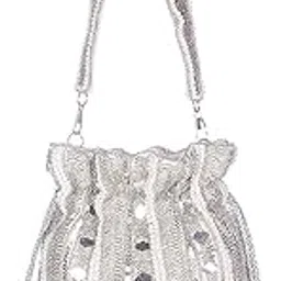 swisni Silver Silver Mirror Embroidery Allover Embroidered Potli II Women's Traditional Designer Clutch For Women & Girls II DESIGNER POTLIS-picture-6