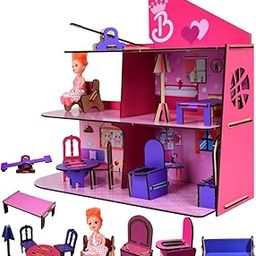 OnPlay Wooden Doll House | Big DIY Colorful Dollhouse | 3-Story Malibu Townhouse with 3 Rooms, balcony & Rooftop Pool Lounge, 10 piece colorful Furniture & Accessories | Pretend Doll Playset for Girls-image-51