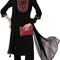 Solid Embroidered Rayon A-line Kurta Set with Dupatta for Women-image-9
