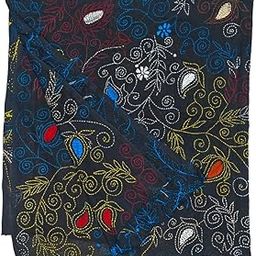 Women's Hand Embroidered Kantha Stitch Cotton Blouse Material - 1 Meter (Black-1224070)-image-15