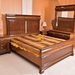 Bhawani Interior Walnut Wood Stick Pattern Heavy Bedroom Furniture Set-image-3