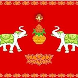 EpoojaCart - Elephants Design Backdrop - Backdrops for decoration - M 47 - Backdrops for all Festivals (5 x 8 ft) Red-image-22