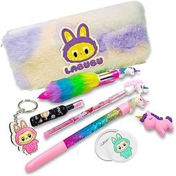 SHUDAUSHI L.a.b.u.b.u Doll School Stationery Combo Set with Pens,Plush Pouch & Accessories 9-in-1 Gift Pack Combo Set for Kids/Boys and Girls for Return Gift Best Rakhi Gift for Kids-image-2