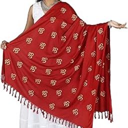 Prayer Shawl with Zari Embroidered Om Motif - Viscose Cotton-image-34