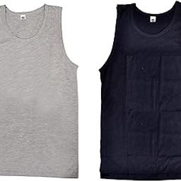 Fancy Gym Vest for Men & Boys Sports Running Cotton Sleeveless Vest/Baniyan Modern Fit Solid Inner wear in Navy Blue & Grey Color Pack of 2-7
