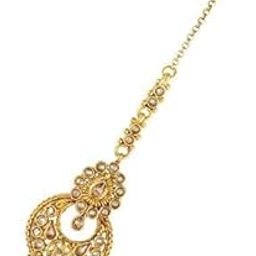 Golden Finish Styled With Studded Stone Traditional Mang Tikka For Women/Girls-19