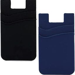 Pack of 2Pcs. Silicone TPU Metro/Credit Card Holder for Back of Mobile or Case,Stick on Phone Back Adhesive Dual Pocket Wallet for All Smart Phones (2 Pack Black & Blue)-102