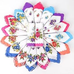 CLUZE Soft & Breathable Women's 100% Cotton Handkerchiefs - Gentle Soft & Absorbent Hankies for Girls - Stylish Durable & Washable Hanky with Flower Print (Multicolor) (Pack of 12)-picture-1