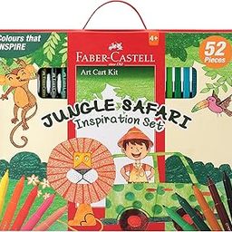 Faber-Castell Art Cart Kit – Jungle Safari | 52-Piece Creative Art Set for Kids | Includes Crayons, Connector pens, Oil Pastels & More | Ideal for School & Home Crafts-image-22