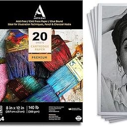 ArtRight Artists' Sketching Paper (A4 Pack of 20 Sheets, 300 GSM); Handmade Cartridge Mixed Media Sheets of 300GSM for Pencil, Charcoal and Ink Media-22