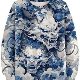 Fierce Tiger Print Fleece Sweatshirt, Blue and Grey, Oversized Fit-image-83