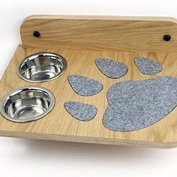 Wall-Mounted Wooden Pet Feeder with Bed– Elevated Feeding Station with Dual Stainless Steel Bowls & Paw Print Mat Design for Cats and Small Dogs-image-54