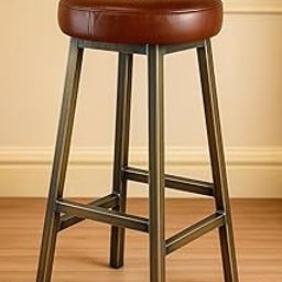 SHAYAR ART Wooden Bar Chair with Metal Legs High Sitting Bar Stool for Kitchen Living Room Wooden Metal Counter Stool for Office Hallway Bedroom (Set of 1, Brown Cushion)-image-25