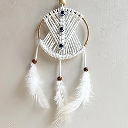 Handcrafted Mini Macrame Dream Catcher, White with Blue Beads, Car, Rear View Mirror and Mini Wall Hanging Decorative Accessories Showpiece Gift for Friends-picture-11