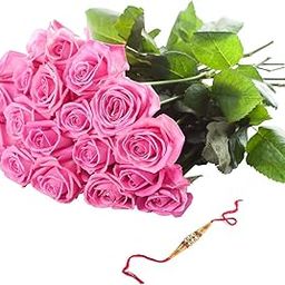 Floral Fantasy® Original Real Fresh Flower Bouquet For Rakhi Gift (Bunch Of 20 Pink Roses with one Rakhi)-image-93
