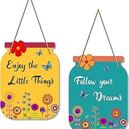 Artvibes Follow Your Dreams Quote Decorative Wall Art MDF Wooden Wall Hanger for Living Room | Bedroom | Office | Gift | Wall Hanging For Home Decoration | Canvas Painting (WH_6801N), Set of 2-image-2